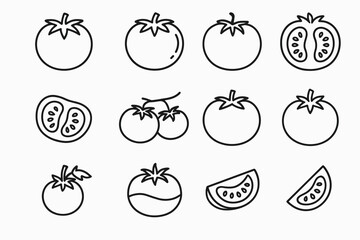 Line art collection of various tomato shapes and slices