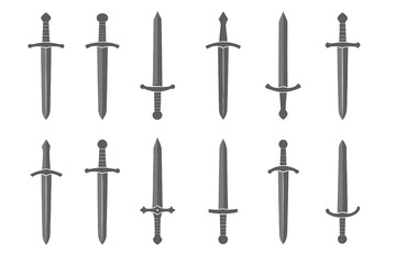 Collection of twelve medieval swords: diverse designs and styles