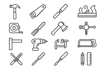Obraz premium Collection of various hand tools in black and white line art style