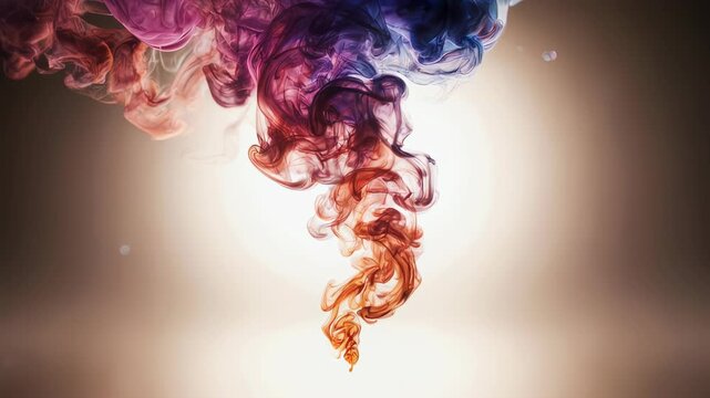 Abstract image of colorful ink swirling downward, contrasting against a gradient background