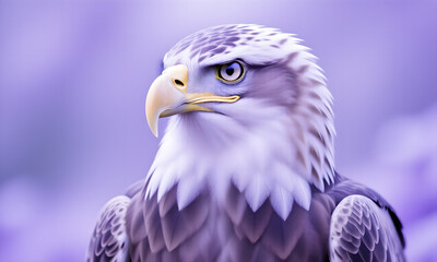 Majestic Bald Eagle Portrait on a Purple Background, Detailed Illustration