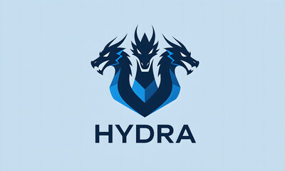 Three-Headed Hydra Logo: Mythical Creature, Dragon, Flat Design, Blue Tone