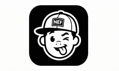 Cartoonish Winking Boy with Hat Logo Icon on Black Background