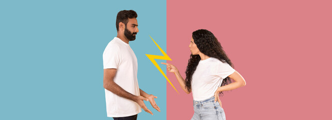 Two individuals are engaged in a disagreement, showcasing a tense moment. The man expresses...