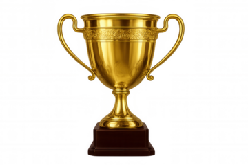 Gold trophy cup symbolizing victory and success, prize winning award for champions, transparent background