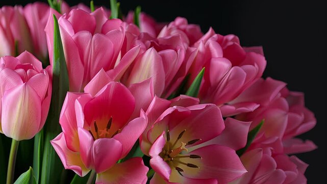 pink roses Flowers on dark Background, Elegant Bouquet of rose with Copy Space, with empty space for text, slow motion animation
