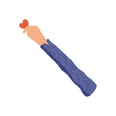 Flat colorful hand holding red heart symbol. Gesture of love, support, and charity. A creative representation of give and aid concept, ideal for charity, nonprofit, community projects.