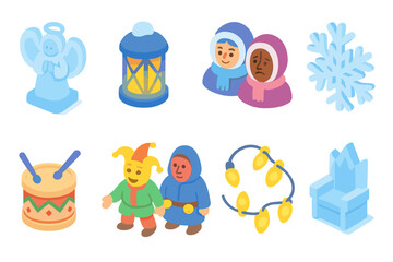 Fototapeta premium Winter festival 3d icon set. holiday, celebration, festive, joyful, seasonal icons