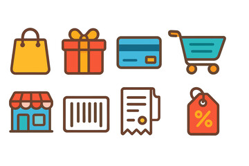 Shopping, retail flat icon set. e-commerce, payment, shopping cart icons collection