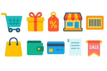 Shopping and retail neon icon set. stylish, vibrant symbols for ecommerce platforms
