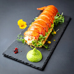 Lobster Medallions on Pea Purée with Lime and Radish for Pinterest Culinary Inspiration