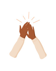 Flat hands gesture symbolizing teamwork and unity. Celebrate solidarity and support through cheerful clapping. Conceptual symbol of togetherness shared goals, colorful style.