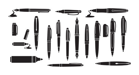 Set of Pen silhouette vector illustration