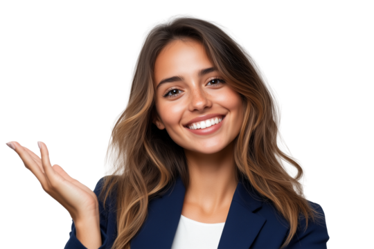 businesswoman is looking happy and presenting your product