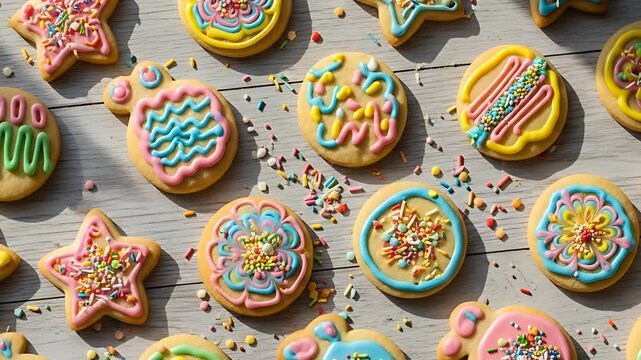 A delightful assortment of decorated sugar cookies perfect for any occasion with their colorful icing and festive sprinkles