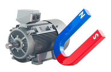 Electric motor with horseshoe magnet. 3D rendering
