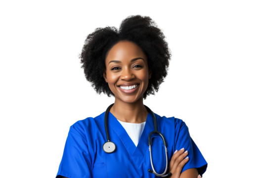 Cropped portrait of an attractive young female doctor standing with her arms folded, cut out white background.