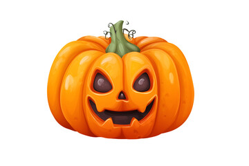 Cartoon-style jack-o'-lantern with a slightly sinister face, isolated on a black background. Festive Halloween illustration.
