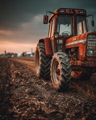 Fototapeta premium Ultradetailed weathered metal agricultural tractor