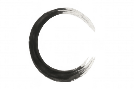 Hand drawing traditional ensō circle with black ink, symbolizing enlightenment, universe, and creation, transparent background