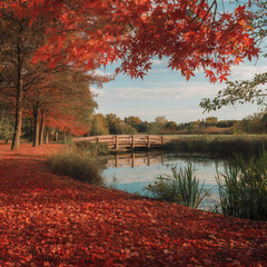 Red autumn park as nice natural background