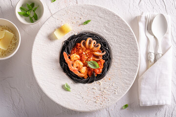 Elegant spaghetti bolognese as culinary artistry on plate.