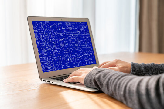 Mathematic equations and modish formula on computer screen showing concept of science and education - Powered by Adobe