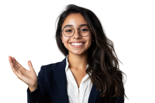 Latin hispanic business woman showing copy space.