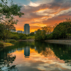 Sunset of Lake waist, the new Taipei, Taiwan