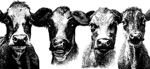 Obraz na płótnie Canvas Vintage engraving of cows with detailed textures Obraz na płótnie Canvas Vintage engraving of cows with detailed textures
