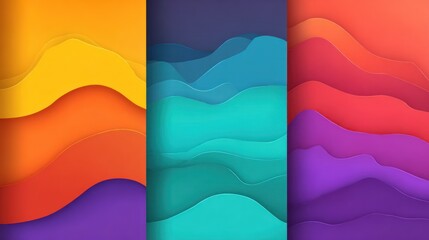 Abstract colorful paper cut layered waves for creative design backgrounds