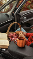 Autumn picnic in a car