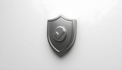 A metallic silver shield with a checkmark icon symbolizing security, safety, and verification.