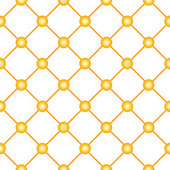 Naklejka premium Golden Circle Lattice Seamless Geometric Pattern Elegant repeating pattern featuring connected golden circles forming a grid. Suitable for luxury packaging, fabric prints, and decorative 