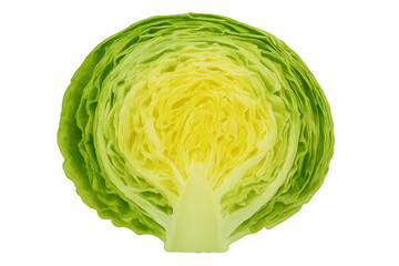Fresh iceberg lettuce half cut, showing green crisp leaves for healthy eating and diet food concept, transparent background
