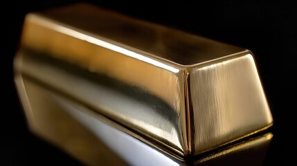 Shiny Gold Bar Resting on a Reflective Surface With Dark Background