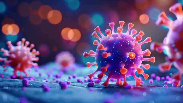 Microscopic Menace: A detailed, artistic rendering showcases the intricate structure of a virus, emphasizing its potential danger with vivid colors and sharp details.