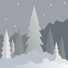 Obraz premium Winter forest with snow and mountains Keywords: winter, forest, trees, snow, mountains