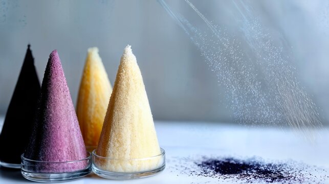 Sellou Powdery Dessert in Conical Shapes Displayed on a White Table With Colorful Sprinkles