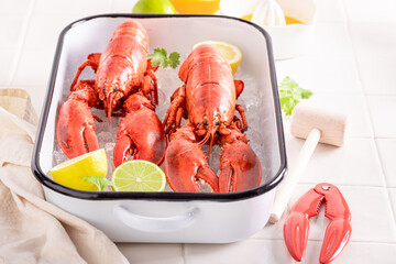 Spicy lobster served with orange and herbs.