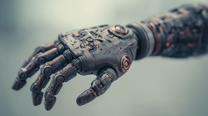 Detailed prosthetic arm illustration with metallic texture and transparent background