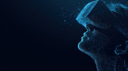 Abstract digital person wearing virtual reality headset futuristic concept