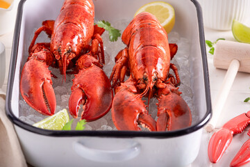 Steamed lobster served with orange and herbs.