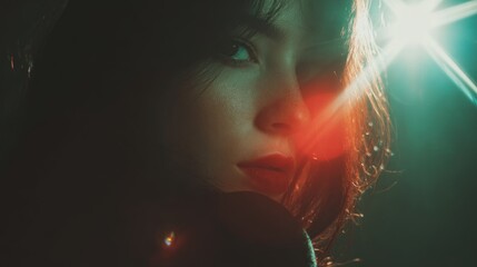 Woman portrait with red lips and hair artistic lighting transparent background