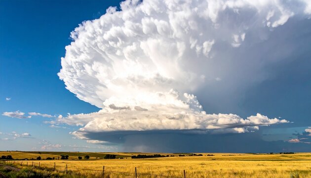Spectacular Supercell Thunderstorm with Mesocyclone Cloud Formation Over Golden Prairie Landscape