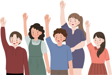 Fototapeta premium people raise hands voting