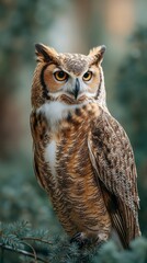 Fototapeta premium A large owl sitting on top of a tree branch