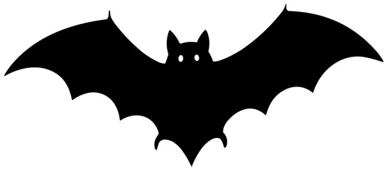 Fototapeta premium Black bat silhouette with outstretched wings in hand-drawn style, transparent background 