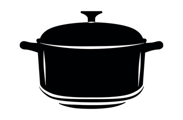 Pot icon vector black flat cartoon and line outline stroke simple graphic illustration, kitchen dutch oven pictogram sign