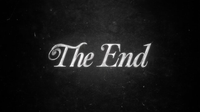 Vintage &ldquo;The End&rdquo; Text on Grungy Black Background Imitating Classic Film Ending Screen with Retro Typography and Cinematic Style